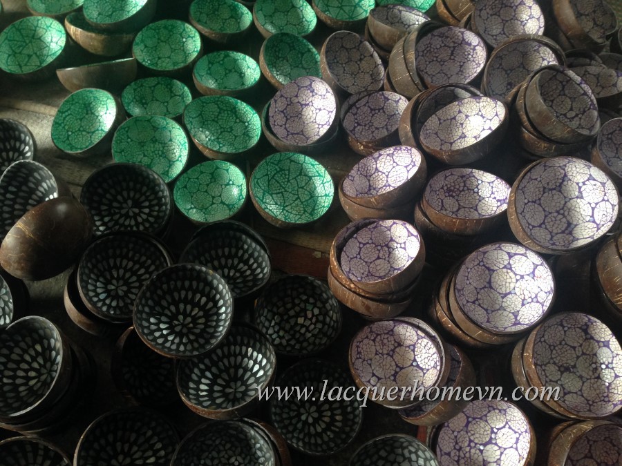 Chén dừa sơn mài Hạ Thái cẩn trứng, giá sỉ xuất khẩu